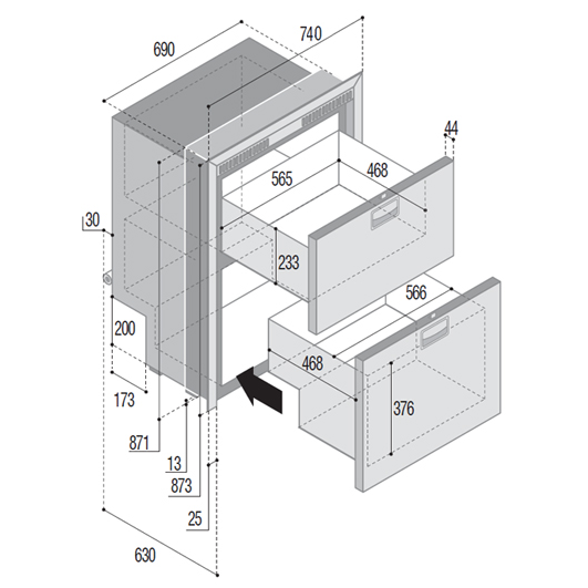 Vitrifrigo DW210BT 78 / 104 litre Stainless Double Drawer Freezer -12/24/240V - 039880 051699 Vitrifrigo